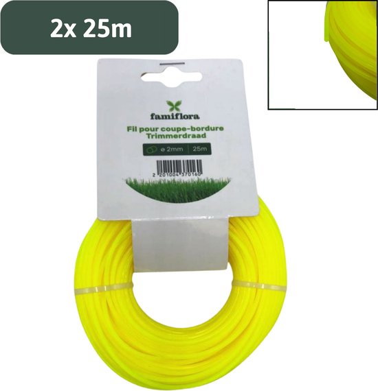 Famiflora trimmerdraad - 2 rollen van 25 meter - Draaddikte 2mm - Geel van Merkloos	