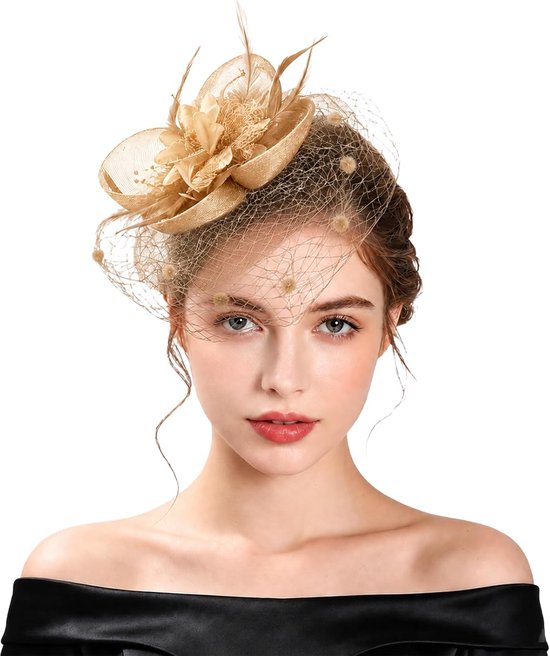 Fascinator Dames Goud, Diadeem en Haarclip voor Bruiloft