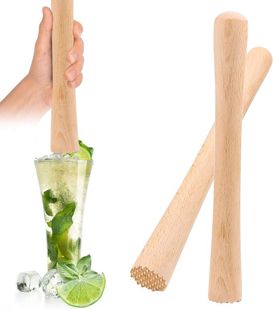 Fermentatiemazel - 2 stuks - houten kruidenmazel - traditionele aardappelmazel - 31 x 3 cm handtamper - houten pestle - zuurkool mashaar - masher - keukenaccessoires van Herbs & Spices