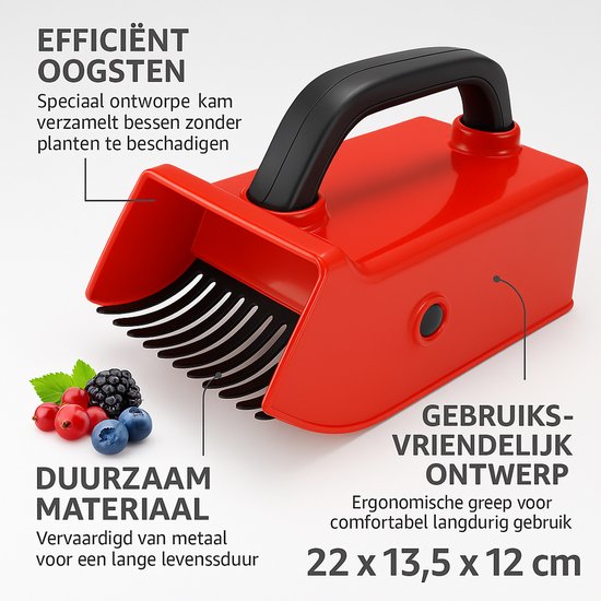 Ferrarium bessenplukker met metalen kam - Voor Blauwe Bessen, Bramen & Rood Fruit - Handige Fruitplukker 22x13,5x12 cm - Ideaal voor Oogst & Tuin van Ferrarium