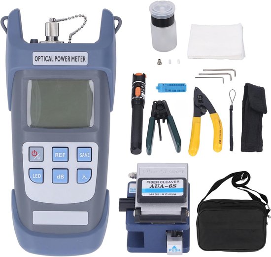Fiber Termination Set - Fiber Tool Set - Fiber Optic Cold Connection Set - Optical Power Meter - Fiberglass Tester - Fiber Knife - Fiber Stripper - Red Light Pen - 2.5mm Interface Fiber Power Meter van Merkloos	