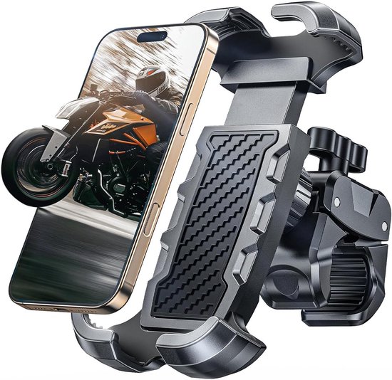 Fietstelefoonhouder met zware klem - allround veilige motorfietstelefoonhouder voor op de fiets - in één keer klaar - compatibel met telefoons van 4,7 tot 6,8 inch