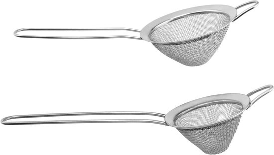 Fijne mesh cocktailzeef set van 2 maten - 7 cm en 8,5 cm - roestvrij stalen barzeven voor cocktails, theedranken, pasta en poedersuiker vanille. van Merkloos	