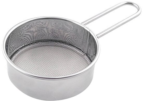 Fijnmazige roestvrijstalen bloemzeef met lange steel, mini bloemzeef, geschikt voor bakken, poeders, suiker, koffie, pasta, thee, enz. van Merkloos	