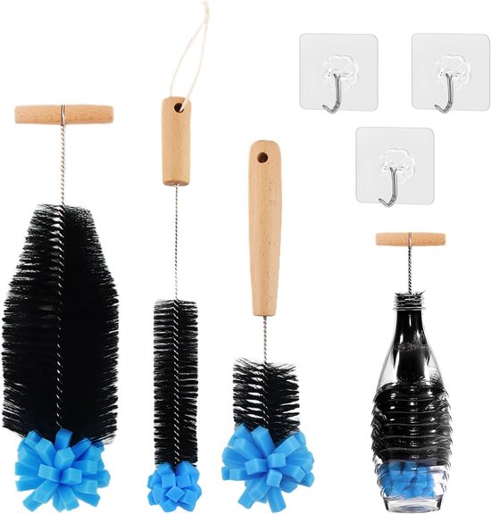 Flessenborstel met ergonomische handgreep, 35 cm, zwart-blauw, voor glazen en plastic flessen