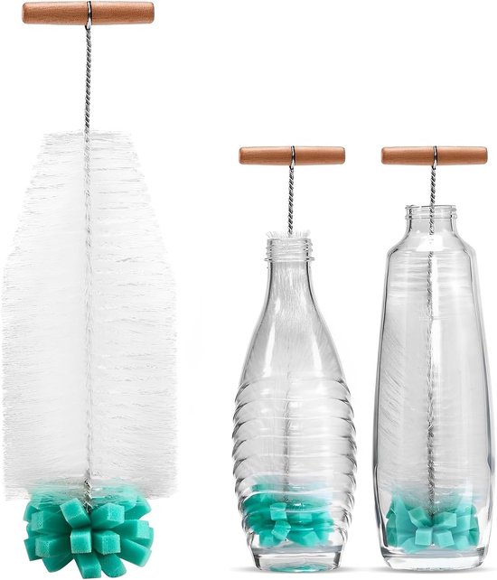 flessenborstel met spons en borstelharen, 32 cm, BPA-vrij, flessenreiniger voor frisdrank, baby- en drinkflessen van glas/kunststof, wit
