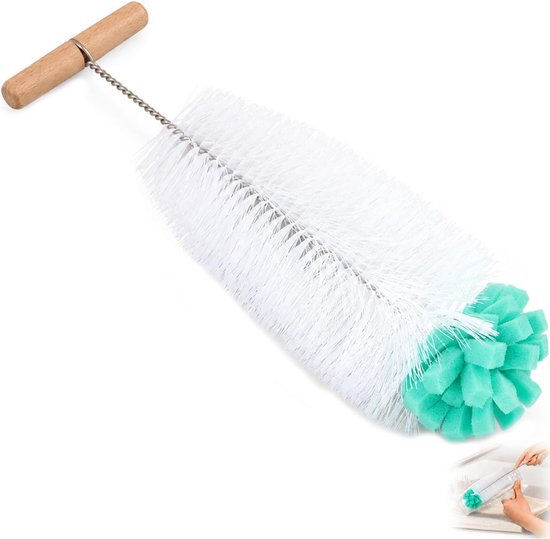 Flessenborstel met zachte spons – reinigingsborstel voor flessen en drinkfles 31 cm – flessenborstel met witte borstelharen voor een grondige reiniging zonder krassen op glas en kunststof