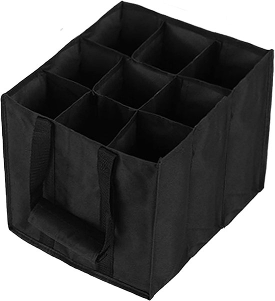 Flessentas met 6 vakken - wijnopbergvakken - wijntas met handgrepen - flessentas van vlies - draagtas zwart - 27 x 27 x 27 cm - wijnaccessoires van Merkloos	