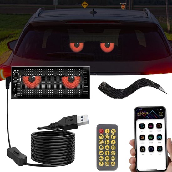 Flexibel LED Display Board 7 x 17 cm voor Auto's - Devil Eye Lights - Programmeerbaar met Bluetooth App - Auto Truck Shop Bar Raam van Merkloos	