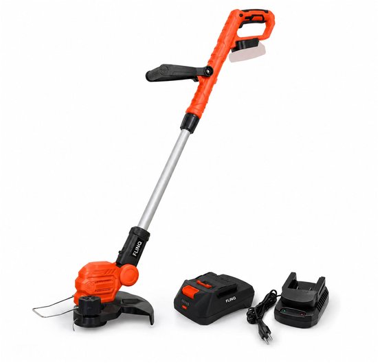 FlinQ Accu Grastrimmer - Incl Accu & Oplaadstation - Kantelbare trimmerkop - Verstelbaar - 26 maaidiameter - Gazonkantentrimmer - met lijnspoel & kunststof messen