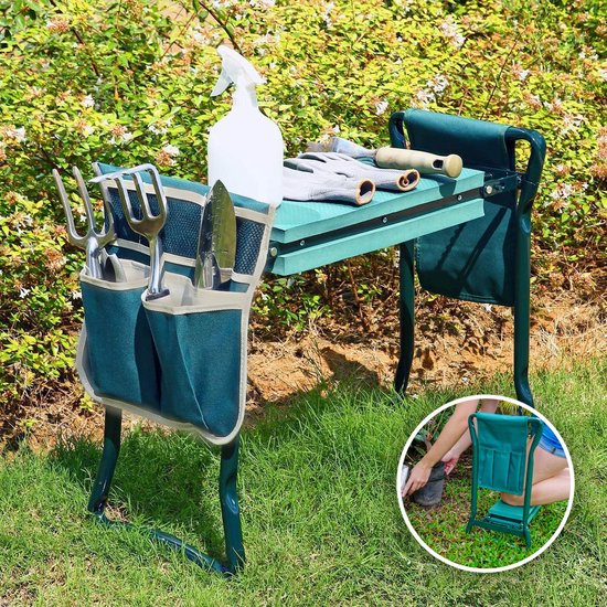 FlinQ Opvouwbaar Kniebankje - Kniekussen/Zitkussen EVA-schuim -- Kniebeschermers voor o.a Stratenmarker/Klussen/Bouw/Tuinieren - Tuinier Kniebankje - Tuinkruk - Knielbankje Voor Tuinieren - Tot 150 KG - incl gereedschapstassjes van FlinQ