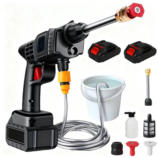Flolife - 50 Bar Draadloze Hogedrukreiniger – Accu Hogedrukspuit – Waterpistool voor Auto, Terras en Tuin – 24V - With 2 battery van Merkloos	