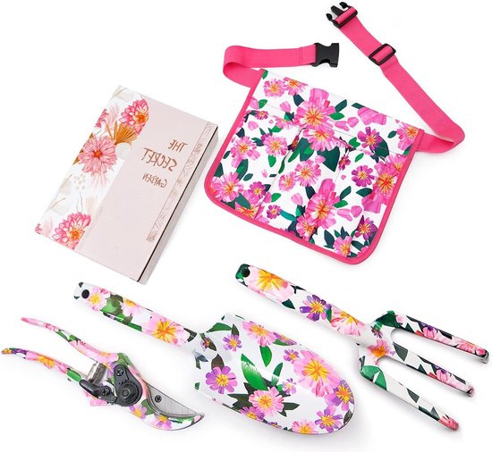 Floral Garden Tools Set for Women - Aluminum Trowel, Cultivator, Secateurs, Garden Belt Bag van ZUZUAN