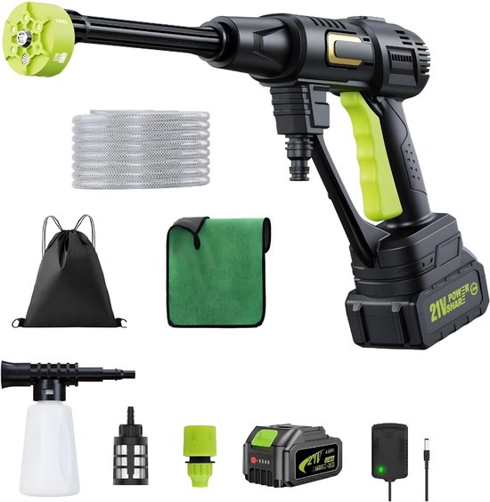 Florixa® Hogedrukreiniger - Hogedrukreiniger Accu - Terrasreiniger - Hogedrukreiniger op Accu - Zwart/Groen - 31cm x 23cm x 7cm van Merkloos	