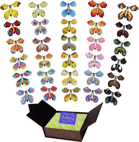Flying Butterfly Speelgoed - vliegende vlinders - magische opwindbare vlinders - elastiek - aangedreven vlinderkaart - speelgoed - verrassing - verjaardag - bruiloft - decoratie - 30 stuks van Merkloos	