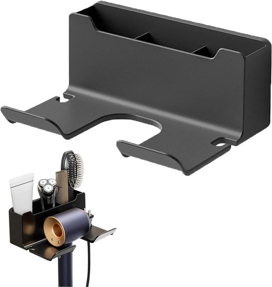 Föhnhouder zonder boren - multifunctionele haardrogerhouder - wandmontage - met nagelvrije lijm - voor hotels - badkamers - kapsalons - zwart van Merkloos	