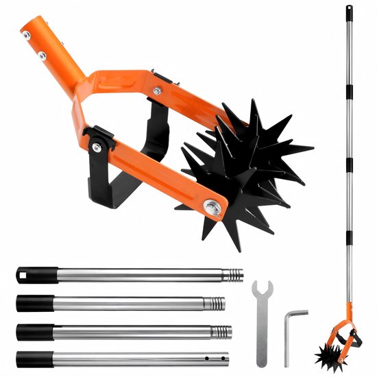 Fokelyi - Rolcultivator - Verstelbare Roterende Grondbewerker - Tuin Gereedschap - 2-in-1 Onkruid Verwijderen - Grond Losmaken - Grond Omwoelen - Met Wiedmes - 14 cm - Steel 182 cm - Universeel voor Buiten van Merkloos	