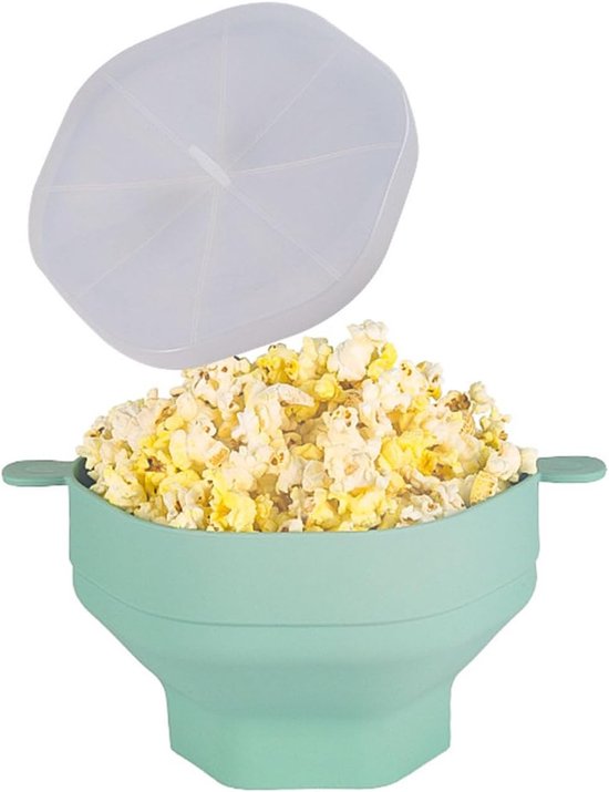 Foldable Popcorn Bowl with Handle, Heat Resistant, Portable Silicone Microwave Popcorn Maker (Cyan) van Amaroo