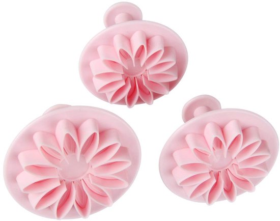 Fondant uitstekerset 3-delig fondant uitsteker bloem 5,5/6/7cm in roze, kunststof