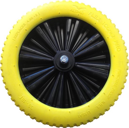 FORT Flex iCORE 2 Pro Geel anti-lek kruiwagenwiel 400x100mm, aslengte 130 mm en Ø 20mm. Merk: STARCO