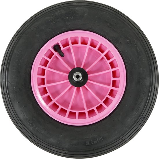 FORT Kruiwagenwiel 400x100mm met 2PLy luchtband, kunststof velg Roze, aslengte 130 mm en Ø 20mm van Fort