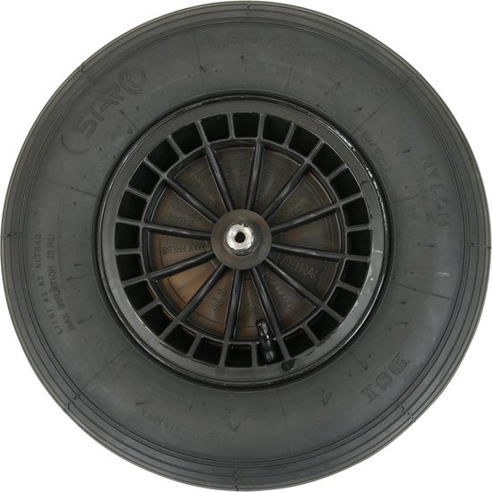 FORT Kruiwagenwiel 400x100mm met 2PLy luchtband, kunststof velg Zwart, aslengte 130 mm en Ø 20mm