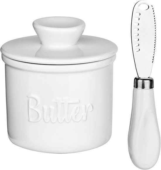 French Butter Dish - Ceramic Butter Dish - Water Cooled Butter Bell voor Versheid en Smeuïge Boter (Wit) van Merkloos	