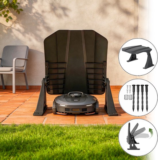 Froadp Garage voor robotmaaiers van ABS, weerbestendig en UV-bestendig, volledige bescherming tegen regen, stabiel dankzij 4 grondankers, geventileerd met een klapdeksel, voorkomt vocht, modern ontwerp, geschikt voor alle gangbare robotmaaiers van Merkloos	
