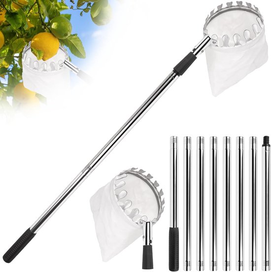 Fruit Picker - Telescopic Fruit Picker Pole With Basket - Verstelbare Hoogte Tot 350cm - Duurzame Non-Woven Opvangmand - Inclusief Steel En Mand - Voor Appel Peer Citroen Mango Sinaasappel