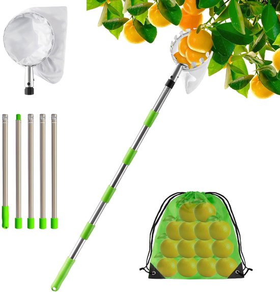 Fruitplukker - 2m telescopisch - Fruitverzamelaar - Plukstok - Appelplukker van roestvrij staal - Met opbergtas - Verstelbare plukstok - Voor appels, peren, sinaasappels, perziken en kersen van Kreator