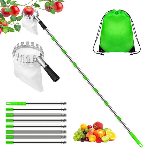 Fruitplukker - 3.2M - Appelplukker - Lange Fruitpluktool met Telescopische Steel - Fruitgrijper met Telescopische Steel en Opbergtas - Snoeigereedschap van Merkloos	