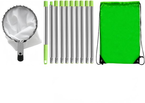 Fruitplukker - Appelplukker - Lange fruitpluktool met telescopische steel - Fruitgrijper met telescopische steel en opbergtas - Fruitpluktool voor kersen, bessen, sinaasappels, peren, citroenen - Snoeigereedschap - 4M - Zilver / Groen