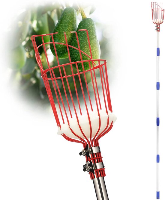 Fruitplukker met Mand en Lange Steel - 35-65 Inch Verstelbare Appel Sinaasappel Plukker - voor Avocado, Eikel, Citroen, Peer, Mango - Blauw - 1 Stuk
