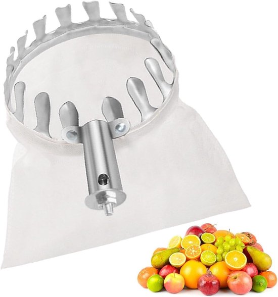 Fruitplukker met mand - Fruit oogstgereedschap - Fruit oogsten - Metalen tanden ring - 240g - Wit