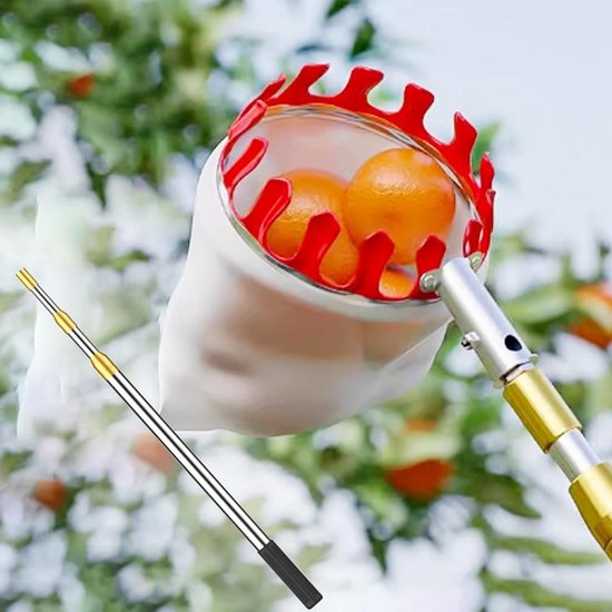 Fruitplukker met mand - Telescopische grijper - Fruit oogsten - Roestvrij staal - Tot 3 meter - Zilver