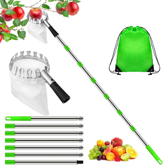 Fruitplukker Met Steel - 2.8M - Appelplukker - Fruit Plukker - Lange Fruitpluktool met telescopische steel - Fruitgrijper met telescopische steel en opbergtas - Snoeigereedschap - Voor kersen, bessen, sinaasappels, peren, citroenen