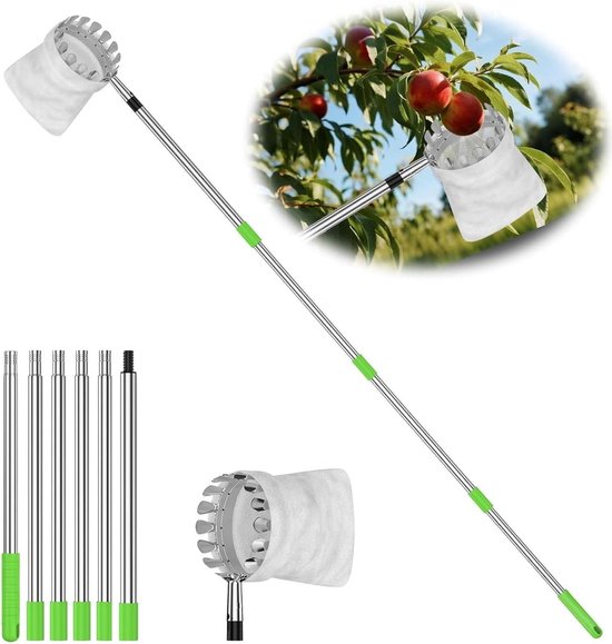 Fruitplukker met steel - Appelplukker Kersenplukker - Fruit Oogsten - Uitschuifbare steel - 2.8 meter - Zilver