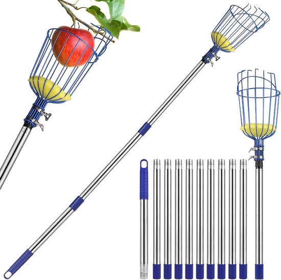 Fruitplukker met telescoopsteel, 4.2 m, lichtgewicht roestvrijstalen stang, ideaal voor appels en ander fruit, met een diameter van 16 cm en een comfortabele foamvulling