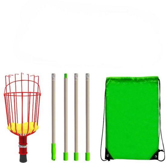 Fruitplukker met telescopische steel - Fruitplukker van 1,6 m - Montage in 4 delen - Gereedschap voor het plukken van kersenfruit - Met lichte, verstelbare steel en opbergzak voor fruit - Voor het plukken van peren, citroenen en sinaasappels van Merkloos	