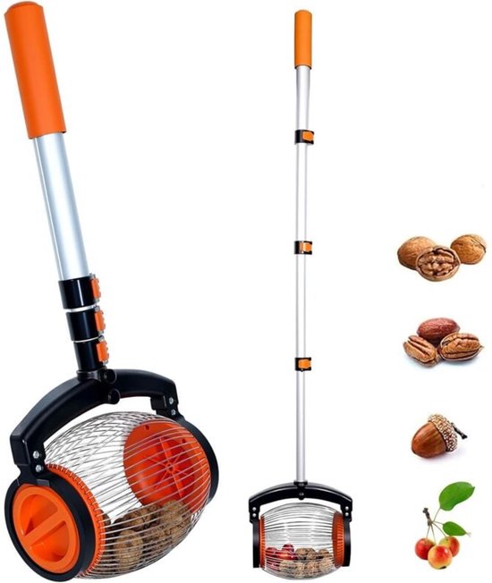 Fruitplukker-Notenverzamelaar- notenplukker- telescopische notenverzamelaar- voor walnoot- hickory- kastanjes- golf- voorwerpen van 2 cm tot 4 cm- zijopening verzamelt noten- kastanjes en kastanjes van Merkloos	