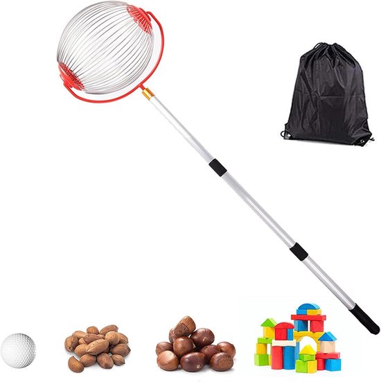 Fruitplukker - Notenverzamelrol - Telescopische-fruitplukker met steel- Verstelbare walnotenverzamelaar - Fruitverzamelballenplukker - Voor het verzamelen van eikels, pecannoten, noten, ballen met stekels, golfballen en kleine voorwerpen - Klein
