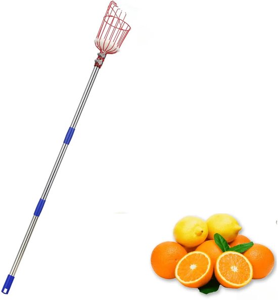 Fruitplukker - Opvouwbare en afneembare fruitplukker - Lange plukker - Fruitplukgereedschap - Lange stok en stabiele klemcombinatie - Voor het plukken van appels, sinaasappels, citroenen, guaves, avocado's, peren, mango's en meer - Rood van Vaggan