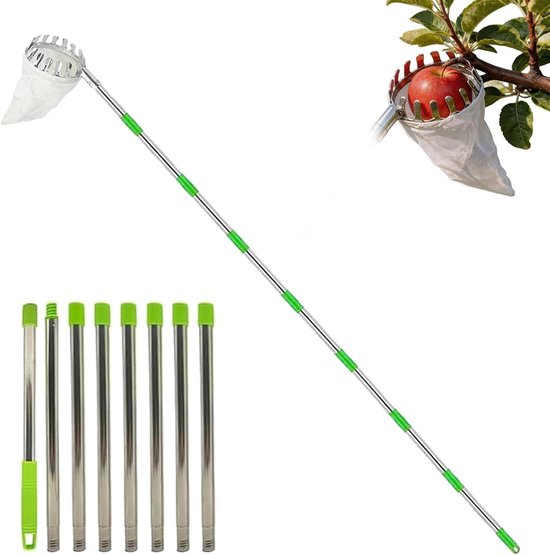 Fruitplukker Telescoopsteel - Appelplukker Kersenplukker - Fruit Oogsten - Uittrekbaar tot 32 meter - 16 cm diameter - Zilver