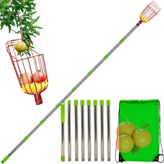 Fruitplukker Telescoopstok - Oogstmand Gereedschap - Fruit Oogsten - Verstelbare Lengte - 8 Stangen - Blauw