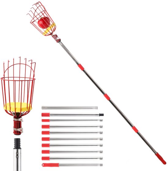 Fruitplukker-Telescopische-fruitplukker met steel-Telescopische steel-met mand-voor-kersen-appels-perziken en sinaasappels-rood van Merkloos	