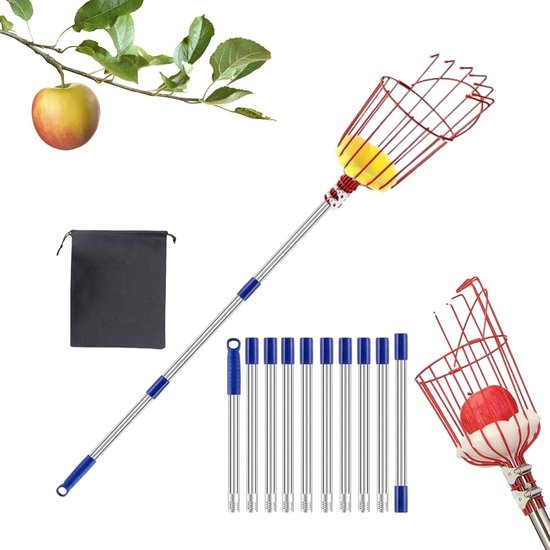 Fruitplukstok - Plukgereedschap Fruitdief - Fruit Oogsten - Verstelbare Telescoopstok - 4 Meter - Zilver van Merkloos	