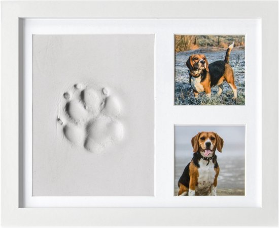 Frummel Fotolijst met Kleiafdruk - Pootafdruk Hond - Gipsafdruk huisdier - 22,5 x 27,5 cm - Wit van Frummel