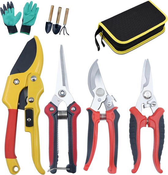 Fstop Labs 4 Packs Snoeischaar Tuin Cutter Clippers, Roestvrij Staal Scherpe snoeischaar Secateurs, Professionele Bypass Snoeien Handgereedschap Schaar Kit met Opbergtas van Fstop Labs