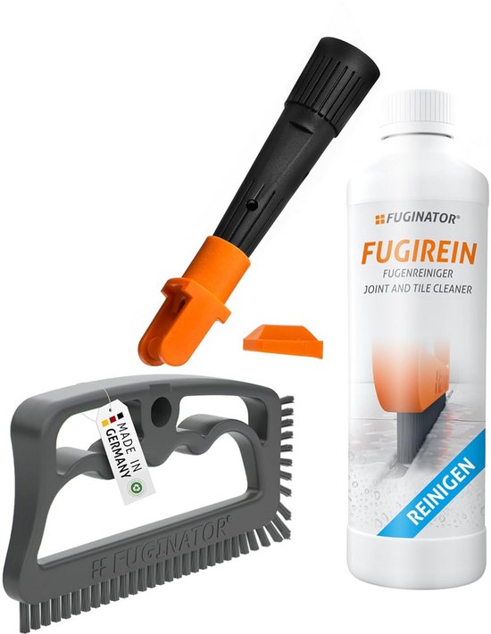 FUGINATOR Trio voegborstel grijs EU-adapter en voegreiniger 250 ml voor tegels en sanitair geschikt voor siliconen van Merkloos	