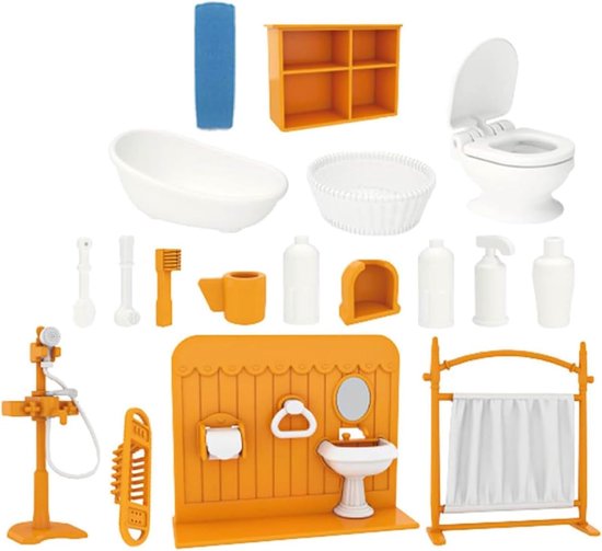 Furniture Set Bathroom - 18 Pieces Miniature Furniture Set - Bath Toilet Sink Cabinet Clothes Hanger - Dollhouse Accessories Decoration - 1:12 Dollhouse Decoration for Children from 3 Years van Merkloos	